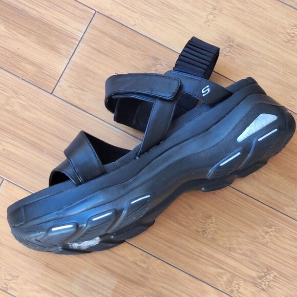 Skechers Cloud Ultra Platform Sandals 10 Black Chunky Strappy Comfort Shoe - Picture 7 of 16